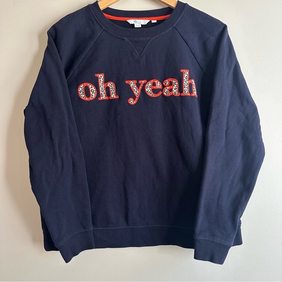 Boden Tops - Boden “Oh Yeah” Sweatshirt, Navy, Leopard Print lettering, Women’s Size Large